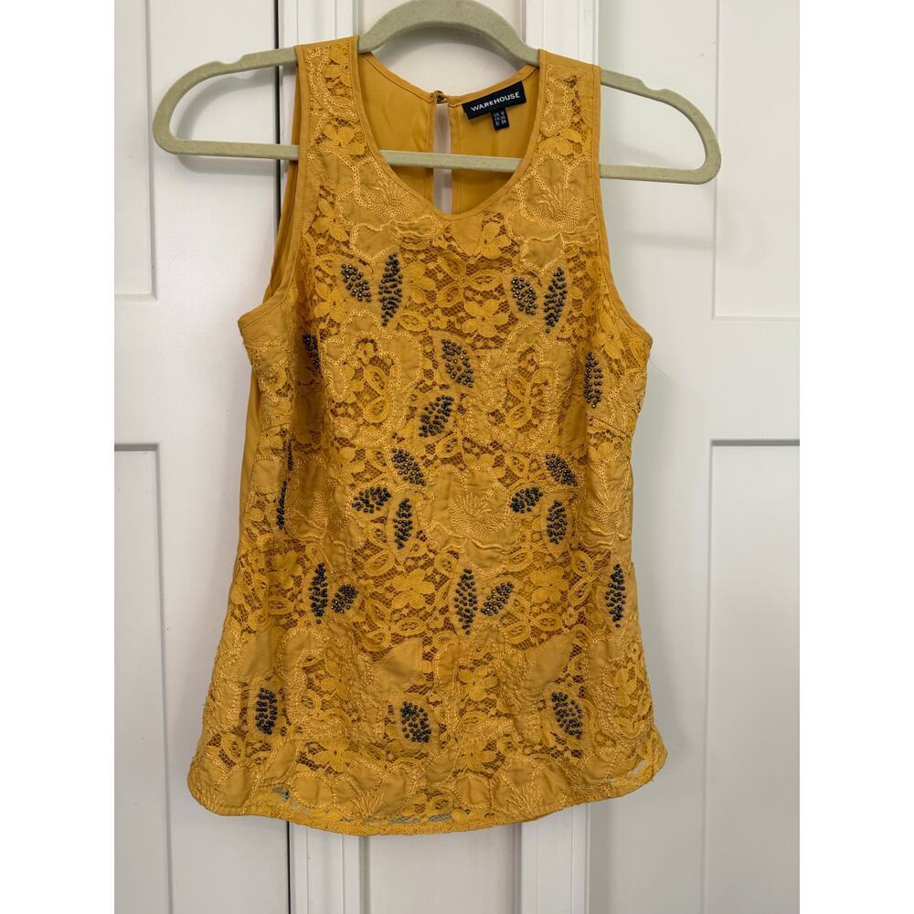 WAREHOUSE SLEEVELESS BEADED LACE BLOUSEN TANK TOP WOMENS SIZE 10 - Picture 4 of 7